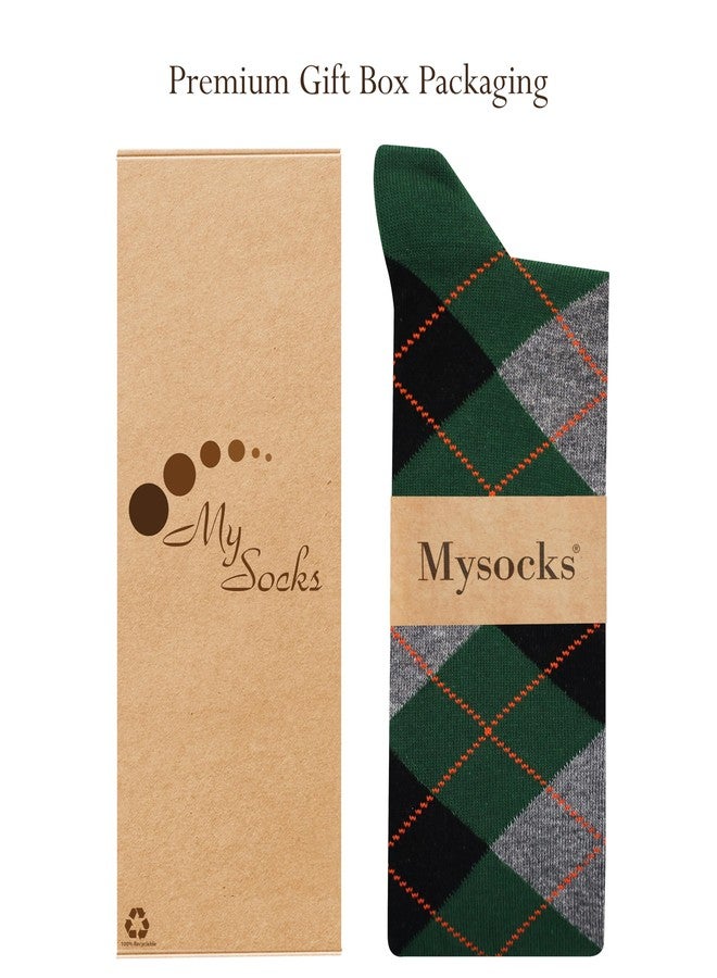 Mysocks جوارب مايسوكس أرجيل طويلة تصل إلى الركبة للرجال والنساء - جوارب جولف بنقشة مربعات مميزة لركوب الخيل - جوارب أرجيل ناعمة ومطاطية بألوان الأخضر الرمادي والأسود والبرتقالي - Image 5
